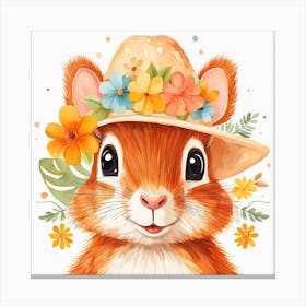 Floral Baby Squirrel Nursery Illustration (12) Canvas Print