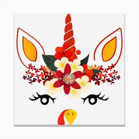 Turkey Unicorn Face Flower Thanksgiving Pilgrim Girls Kids Canvas Print