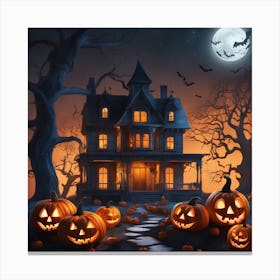 Halloween House With Pumpkins 4 Canvas Print