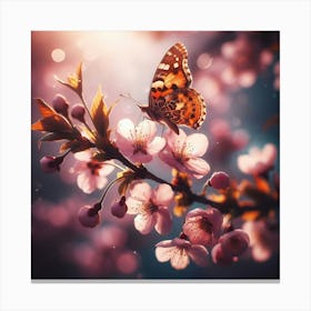 Butterfly On Cherry Blossoms Canvas Print