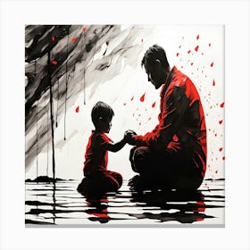 Father and Son Bond Sumi-e Abstract Ink Wall Art Red and Black Print Stampe su tela