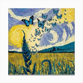 Starry Night With Butterflies Canvas Print