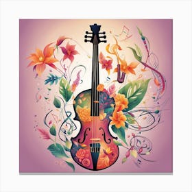 Violin With Flowers And Notes Canvas Print