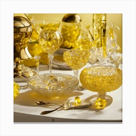 Glassware Set Up On Top Of A White Table Mixed Wit (3) Canvas Print