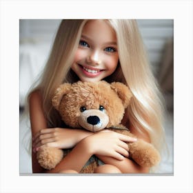 Little Girl With Teddy Bear 7 Canvas Print