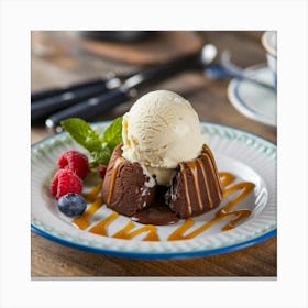 Chocolate Dessert With Ice Cream Canvas Print