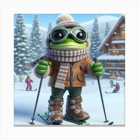 Frog On Skis 1 Canvas Print