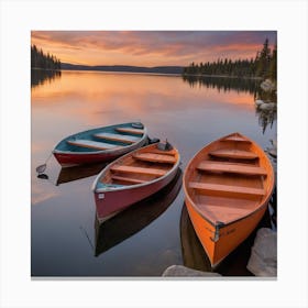 Canoes At  Sunset Canvas Print