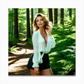 Beautiful Woman In Forest Canvas Print