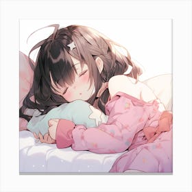 Anime Girl Sleeping In Bed Canvas Print