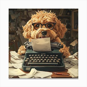 Funny Dog Writer Vintage Art Background 12 Canvas Print