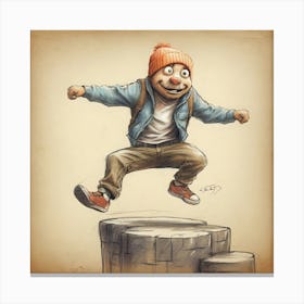 Boy Jumping Over A Brick Canvas Print