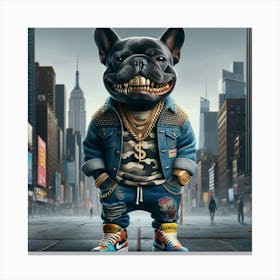 French Bulldog In A City Canvas Print