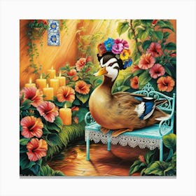 Duck With Flowers Canvas Print