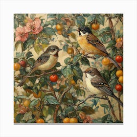 Birds In A Cherry Tree Art Canvas Print