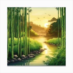 A Stream In A Bamboo Forest At Sun Rise Square Composition 33 Canvas Print