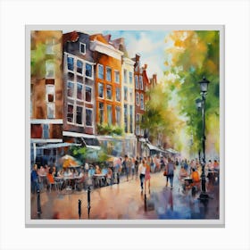 Amsterdam.Amsterdam city.summer. Cafes. Passersby, sidewalks. Oil colors. Canvas Print