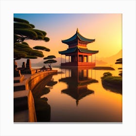 Chinese Pagoda At Sunrise 3 Canvas Print