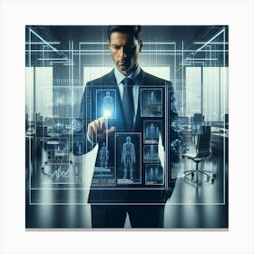 Businessman In Futuristic Office Canvas Print