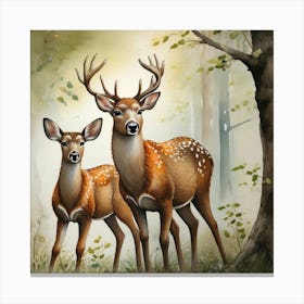 Vintage Deer In The Woods Canvas Print