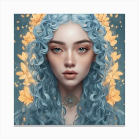 Blue Haired Girl with yellow background Canvas Print