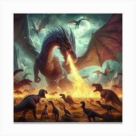 Dinosaurs On Fire Canvas Print