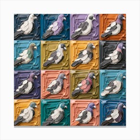 Painted Pigeons A Vibrant Grid Of Textured Color (2) Canvas Print