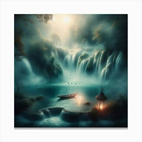 Waterfall In The Night 4 Canvas Print