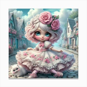 Little Girl With Roses Canvas Print