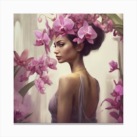 Woman With Orchids 3 Canvas Print