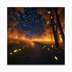 Fire flies at night with golden nature  Canvas Print