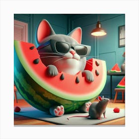 Watermelon Cat Canvas Print