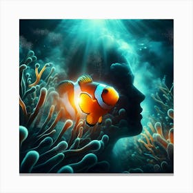 Clownfish And Woman Silhouette Canvas Print