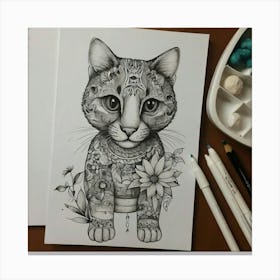 Cat With Flowers Canvas Print