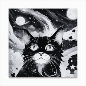 Black Cat In The Night Sky Canvas Print