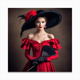Victorian Woman In Red Dress Canvas Print