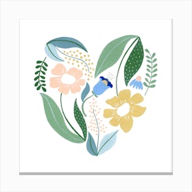 Scandi Flower Heart Pastels Gouache Painting 1 Canvas Print