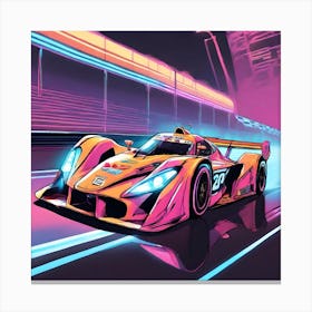 A Racing Car With Neon Lights Canvas Print