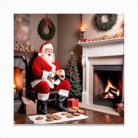 Santa Claus In Front Of Fireplace Canvas Print