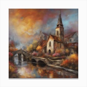 Enchanting European Village – A Captivating Oil Paint Fantasy with Mystical Elements and Unique Textures Canvas Print