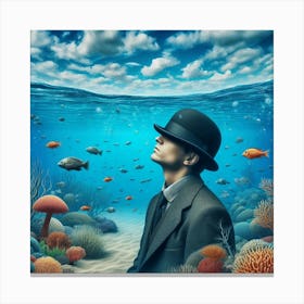 Man In A Hat Underwater Canvas Print