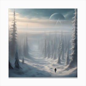 Winter Forest With Visible Horizon And Stars From Above Drone View Sharp Focus Emitting Diodes S (5) Canvas Print