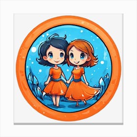 Two Girls In Orange Dresses Canvas Print