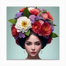 Very Pretty Woman With Flowers On Her Head Canvas Print