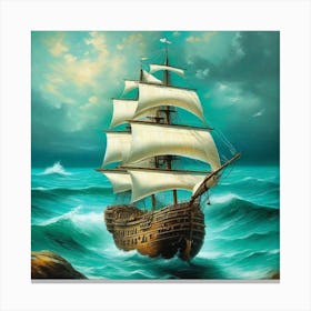 Sailing Ship In Rough Seas 1 Canvas Print