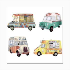 4 Ice Cream Vans Colourful Square Canvas Print