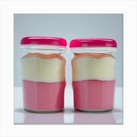Pink And White Jars With Cream Canvas Print