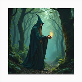 A Mysterious Elven Mage Casting A Spell In An Ancient Enchanted Forest Canvas Print