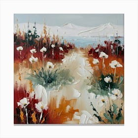 Abstract snowy winter mountains and flowers Canvas Print