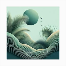 Aesthetic style, Green waves of palm leaf 3 Canvas Print